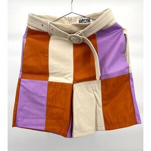 Women's Shorts - Amylynn by Lala Checkered Faux Leather Mid-Thigh W/ Belt Size S